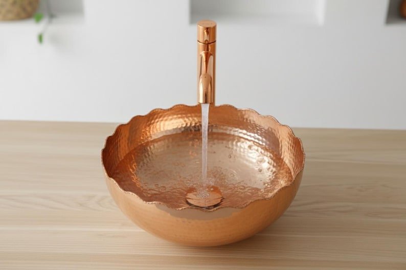 products-WashBowl4.jpg Handmade Hammered Copper Vessel Sink: Green Patina Wash Bowl - Image 4