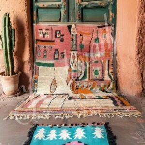Handmade Moroccan Boucherouite Rug – Colorful Abstract Boho Carpet, Vintage Berber Shag Rug, Pink & Multicolor Area Rug, Custom Size Decor