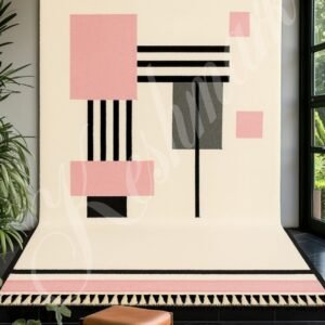 Handmade Moroccan Wool Rug – Modern Abstract Geometric Design | Large Berber Area Rug | Minimalist Neutral Carpet