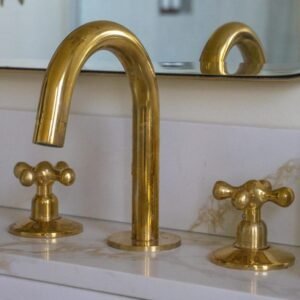 Unlacquered Brass Bathroom Faucet: Widespread Dual Handle 3-Hole Sink