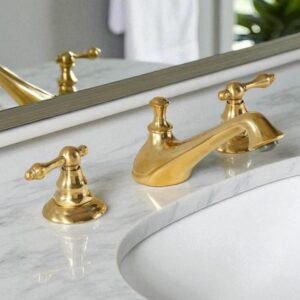 Unlacquered Brass Bathroom Faucet: Solid Brass, Widespread Mount