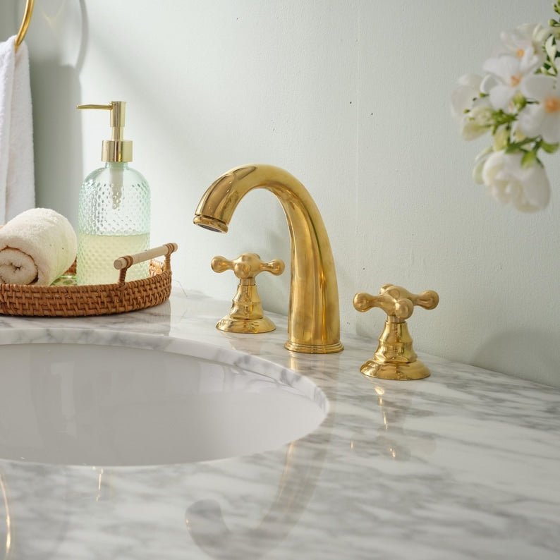 products-WidespreadVanityFaucet3.jpg Unlacquered Brass 3-Hole Bathroom Faucet - Widespread Vanity Faucet - Image 3