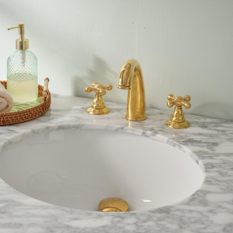 products-WidespreadVanityFaucet4.jpg Unlacquered Brass 3-Hole Bathroom Faucet - Widespread Vanity Faucet - Image 4