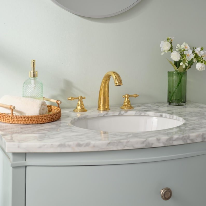 products-WidespreadVanityFaucet5.jpg Unlacquered Brass 3-Hole Bathroom Faucet - Widespread Vanity Faucet - Image 5