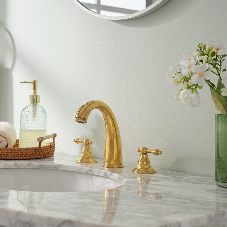 products-WidespreadVanityFaucet6.jpg Unlacquered Brass 3-Hole Bathroom Faucet - Widespread Vanity Faucet - Image 6