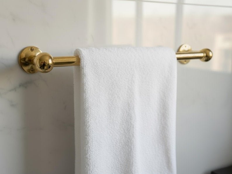 products-andmadeTowelRod2.jpg Unlacquered Brass Towel Bar, Handmade Towel Rod, Bathroom Towel Hanger, Vintage Towel Holder