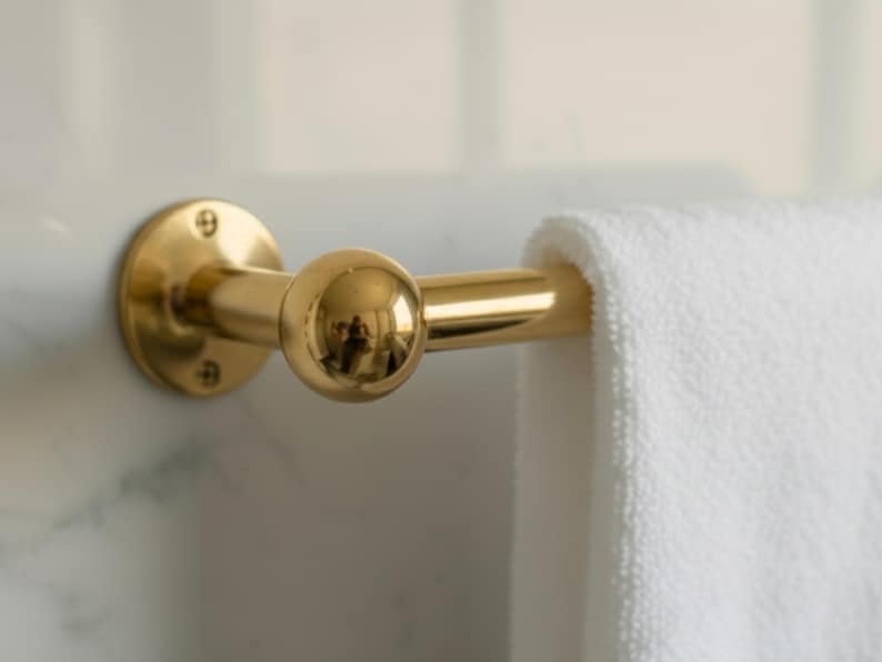 products-andmadeTowelRod3.jpg Unlacquered Brass Towel Bar, Handmade Towel Rod, Bathroom Towel Hanger, Vintage Towel Holder - Image 6