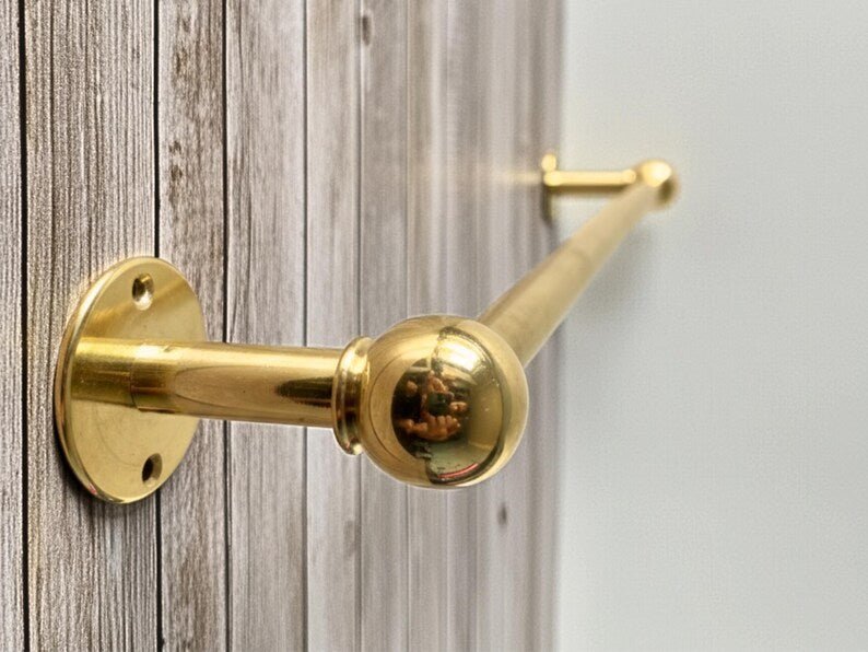 products-andmadeTowelRod5.jpg Unlacquered Brass Towel Bar, Handmade Towel Rod, Bathroom Towel Hanger, Vintage Towel Holder - Image 2