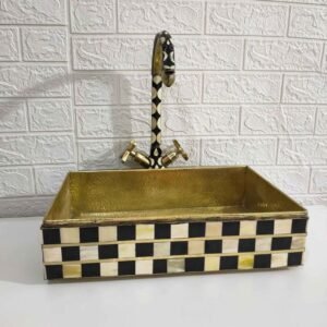 Unlacquered Brass Faucet & Vessel Sink, Bone And Resin Conception - bathroom Washbasin