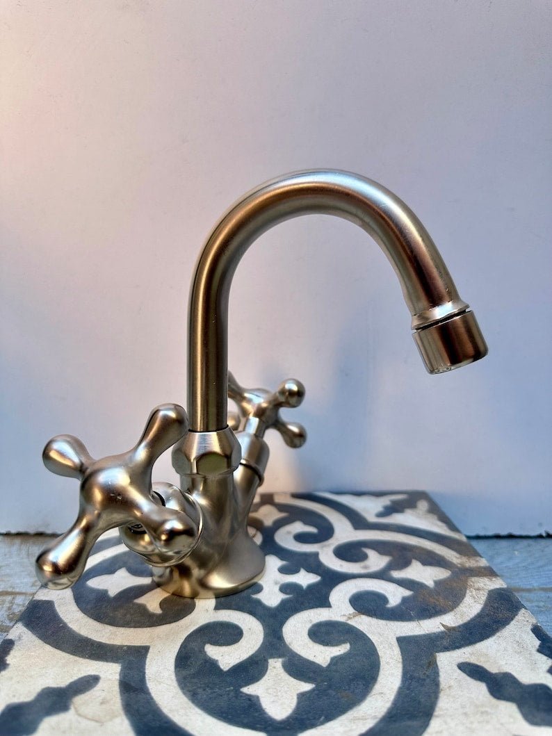 products-bathroomnickelfaucet1.jpg Handmade brushed nickel faucet, bathroom faucet, vanity faucet, small nickel finish faucet, bathroom nickel faucet - Image 2