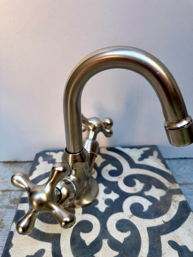 products-bathroomnickelfaucet2.jpg Handmade brushed nickel faucet, bathroom faucet, vanity faucet, small nickel finish faucet, bathroom nickel faucet - Image 3