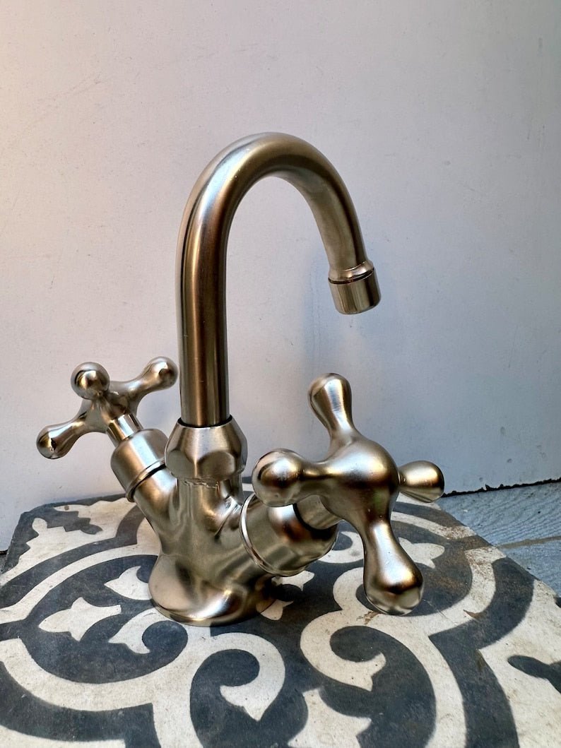 products-bathroomnickelfaucet4.jpg Handmade brushed nickel faucet, bathroom faucet, vanity faucet, small nickel finish faucet, bathroom nickel faucet - Image 4
