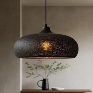 Handcrafted Copper Dome Lamp: Rustic black Patina, Farmhouse Lighting