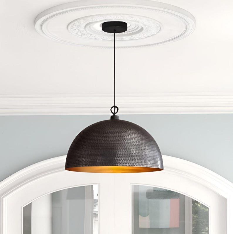 products-blackpatinadomependant1.jpg Handmade black patina dome pendant light - pure copper hanging lamp for modern and vintage interiors - custom dome lighting fixture - Image 4