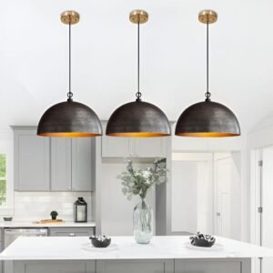 Handmade black patina dome pendant light - pure copper hanging lamp for modern and vintage interiors - custom dome lighting fixture