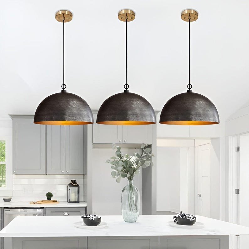 products-blackpatinadomependant2.jpg Handmade black patina dome pendant light - pure copper hanging lamp for modern and vintage interiors - custom dome lighting fixture