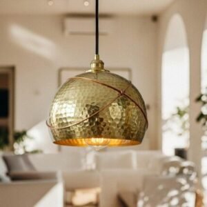 Hammered Brass Dome Pendant Light: Moroccan Ceiling Lamp
