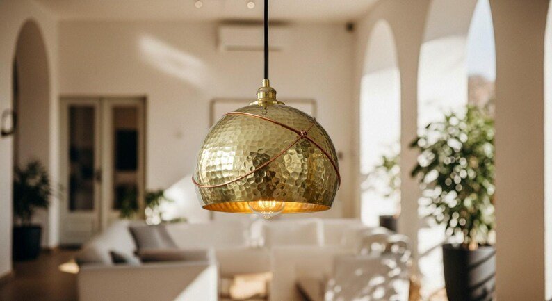 products-blendstradition6.jpg Hammered Brass Dome Pendant Light: Moroccan Ceiling Lamp - Image 6