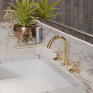 Unlacquered solid brass bathroom vanity faucet 3 hole, deck mount brass faucet, vintage bathroom sink faucet, solid brass vanity tap