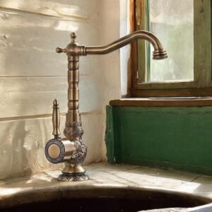 Unlacquered Bronze Bathroom Faucet ,Solid Brass Gooseneck Faucet For Sink