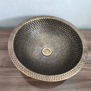 Handmade Moroccan Brass Sink: Hammered Basin with Matching Drain