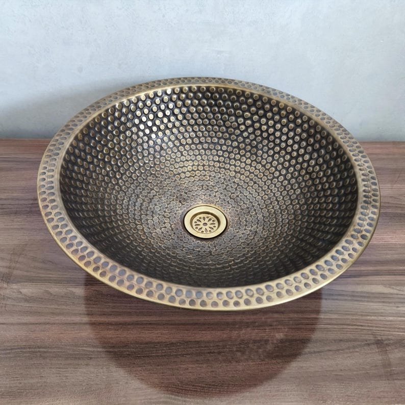 products-bronzesink5.jpg Handmade Moroccan Brass Sink: Hammered Basin with Matching Drain - Image 8