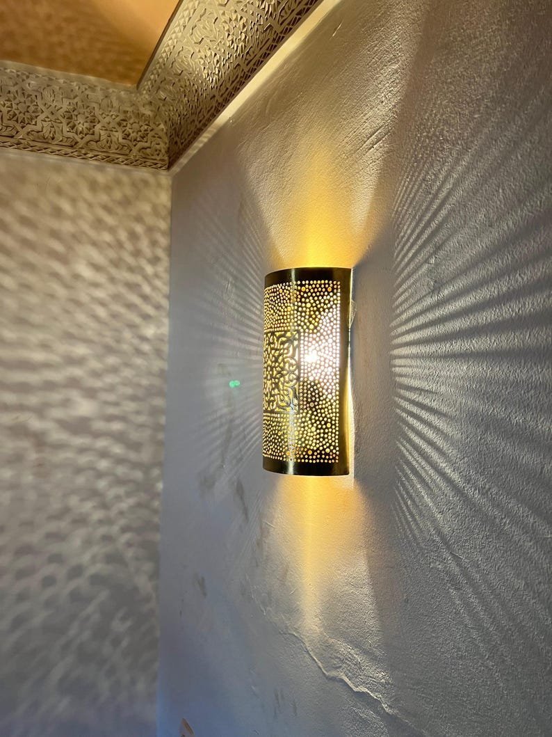 products-bronzewallsconce6.jpg Moroccan brass wall lamp, Moroccan sconce light, handmade wall lamp, bronze light wall decor, boho decor Marrakech, bronze wall sconce - Image 6