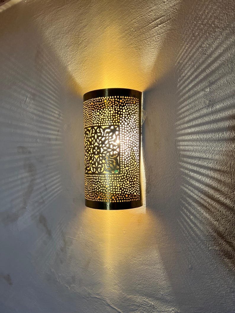 products-bronzewallsconce8.jpg Moroccan brass wall lamp, Moroccan sconce light, handmade wall lamp, bronze light wall decor, boho decor Marrakech, bronze wall sconce - Image 8
