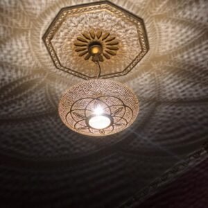 Handmade Moroccan Brass Pendant Light Fixture Rustic Farmhouse Hanging Ceiling Lamp Boho Chandelier for Kitchen, Dining Room & Entryway