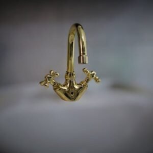 Unlacquered Brass Single Hole Faucet Bathroom Vanity, Vintage Cross Handle Brass Faucet, Handmade Solid Brass countertop Small bathroom Tap