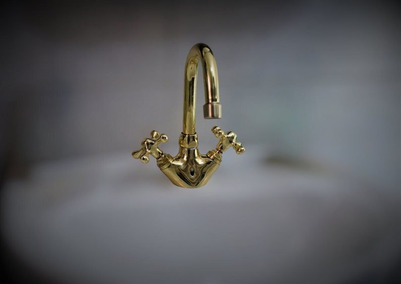 products-countertop3.jpg Unlacquered Brass Single Hole Faucet Bathroom Vanity, Vintage Cross Handle Brass Faucet, Handmade Solid Brass countertop Small bathroom Tap