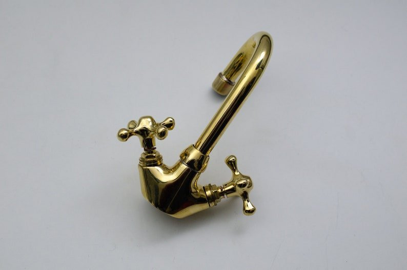 products-countertop4.jpg Unlacquered Brass Single Hole Faucet Bathroom Vanity, Vintage Cross Handle Brass Faucet, Handmade Solid Brass countertop Small bathroom Tap - Image 5