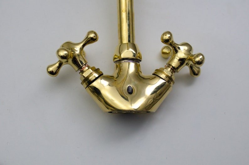 products-countertop6.jpg Unlacquered Brass Single Hole Faucet Bathroom Vanity, Vintage Cross Handle Brass Faucet, Handmade Solid Brass countertop Small bathroom Tap - Image 7