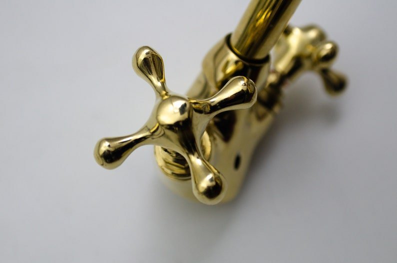 products-countertop7.jpg Unlacquered Brass Single Hole Faucet Bathroom Vanity, Vintage Cross Handle Brass Faucet, Handmade Solid Brass countertop Small bathroom Tap - Image 3