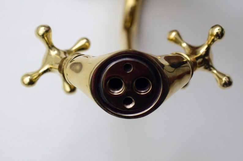 products-countertop8.jpg Unlacquered Brass Single Hole Faucet Bathroom Vanity, Vintage Cross Handle Brass Faucet, Handmade Solid Brass countertop Small bathroom Tap - Image 8
