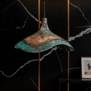 Handcrafted Hammered Copper Pendant Light: Green Patina Dome Lamp