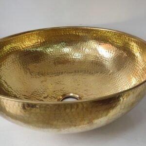 Hammered Honeycomb Brass Vessel Sink – Matte Gold Finish