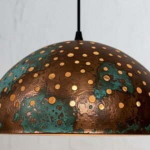 Handmade Copper Dome Pendant Lamp: green patina Rustic Light