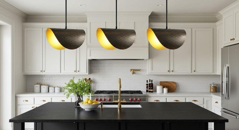 products-idealforkitchens1.jpg Handcrafted Moroccan Brass Pendant Light: Hammered Dome Ceiling Lamp - Image 2