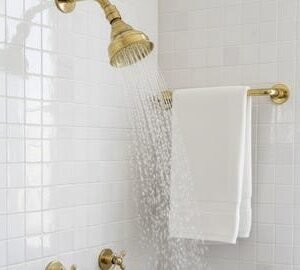 Unlacquered Brass Shower System with Round Rain Adjustable Shower Head