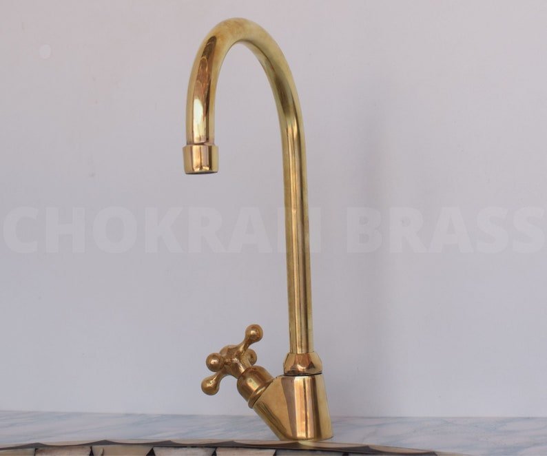 products-il_794xN.5063633766_rcn2.jpg Premium Brass Kitchen Faucet - Unlacquered Brass Gooseneck Faucet for Cold or Hot Water