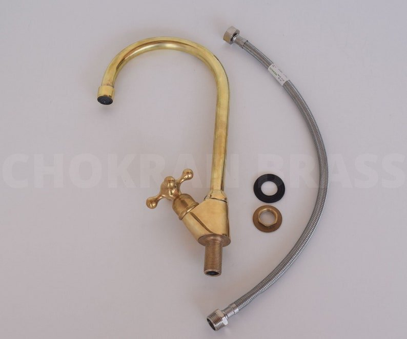 products-il_794xN.5063633774_bwcr.jpg Premium Brass Kitchen Faucet - Unlacquered Brass Gooseneck Faucet for Cold or Hot Water - Image 2