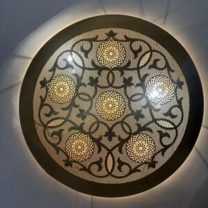 Moroccan Circle-Shaped Wall Lamp – Handcrafted Brass Sconce, Round Wall Light, Customizable Ceiling Mount