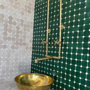 Wall Mounted Bathroom Faucet in Unlacquered Brass with Long Legs - Elegant Bathroom Faucets