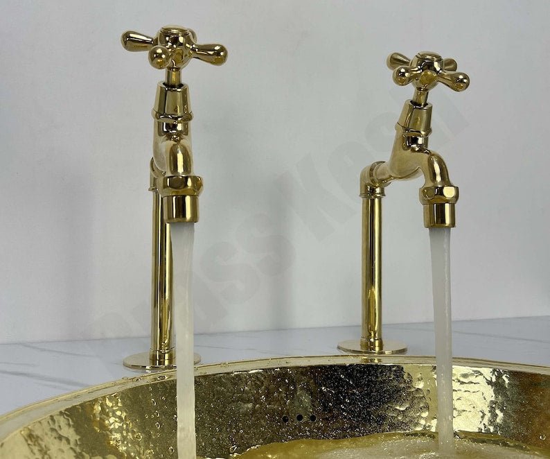 products-il_794xN.5555764190_3ex8.jpg Unlacquered Brass Single Hole Faucet - Dual Hot and Cold Water Handles - Image 5