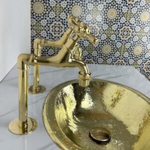 Unlacquered Brass Single Hole Faucet - Dual Hot and Cold Water Handles
