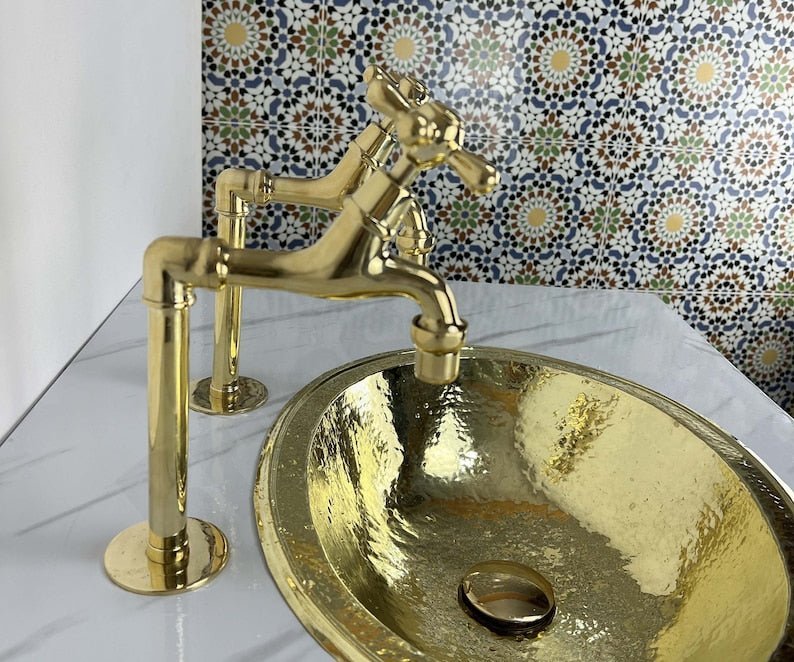products-il_794xN.5555764226_aq9m.jpg Unlacquered Brass Single Hole Faucet - Dual Hot and Cold Water Handles