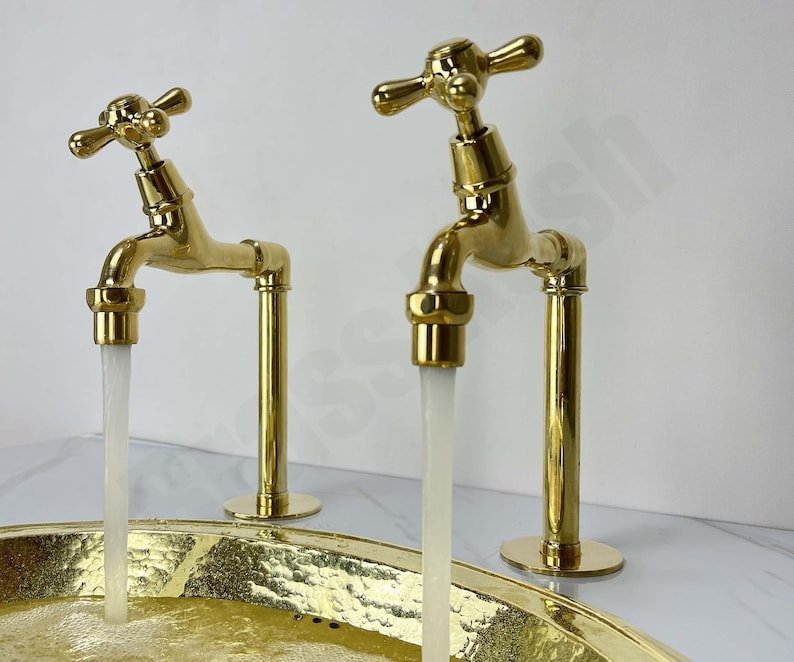 products-il_794xN.5555764232_9652.jpg Unlacquered Brass Single Hole Faucet - Dual Hot and Cold Water Handles - Image 2
