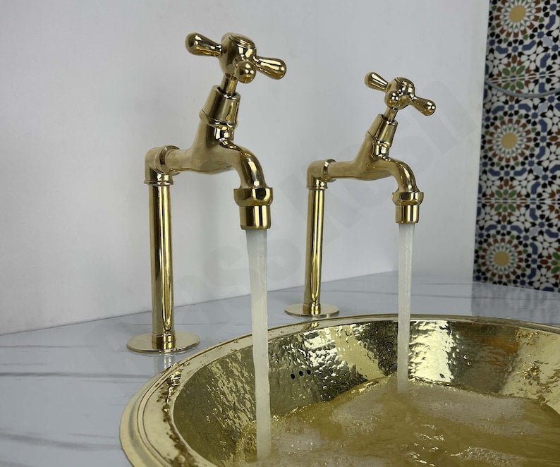 products-il_794xN.5603872107_gfpp.jpg Unlacquered Brass Single Hole Faucet - Dual Hot and Cold Water Handles - Image 8