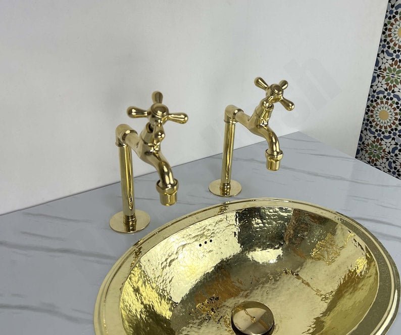 products-il_794xN.5603872113_lrfy.jpg Unlacquered Brass Single Hole Faucet - Dual Hot and Cold Water Handles - Image 6